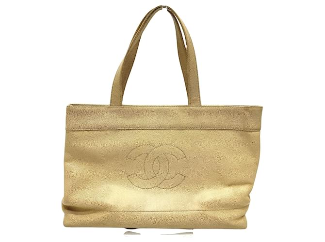 Chanel Logo CC Beige Leder  ref.1433705