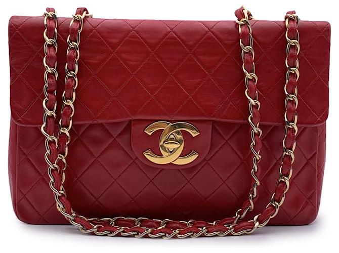 Timeless Chanel Vintage Red Quilted Jumbo Classic Flap 2.55 Shoulder Bag Leather  ref.1433929