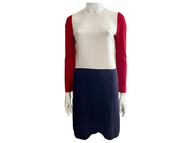 Joseph Vestido de crepe stretch branco, azul e vermelho