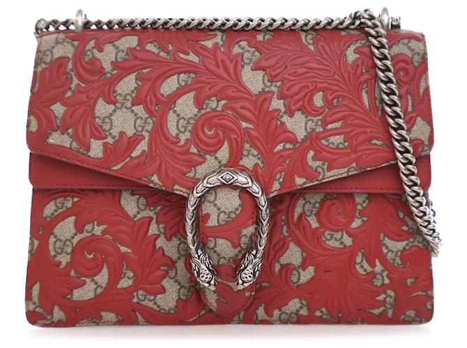 Gucci Red Medium GG Supreme Arabesque Dionysus Shoulder Bag Cloth Cloth  ref.1433974