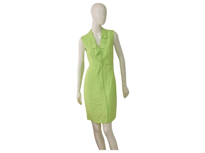Autre Marque Tahari Mini Bleistiftkleid ärmellos V Ausschnitt limegrün Hellgrün