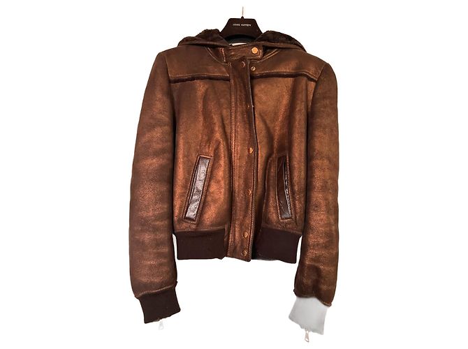 Giacca in pelle di pecora Dolce & Gabbana bronzo con cappuccio