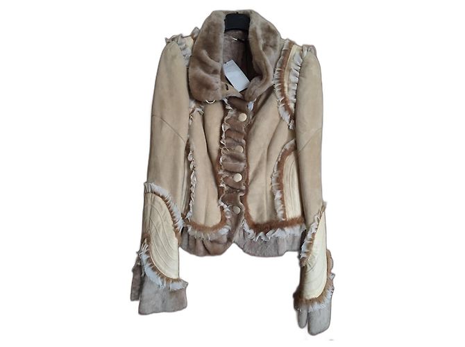 Autre Marque OLIVIER Lederjacke mit Shearling Camel Größe 46 Kamel