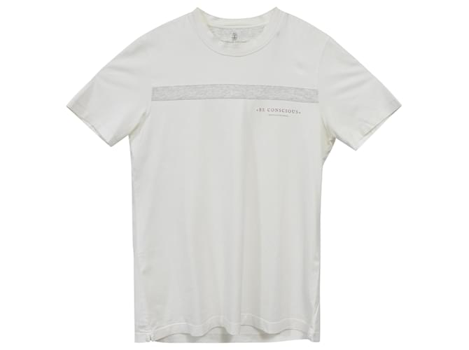 Camiseta 'Be Conscious' em algodão creme da Brunello Cucinelli Branco Cru  ref.1434059