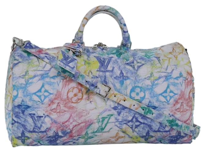 LOUIS VUITTON Monogram Pastel Keepall Bandouliere 50 Bolsa M57486 LV Auth 77999S Azul Lienzo  ref.1434195