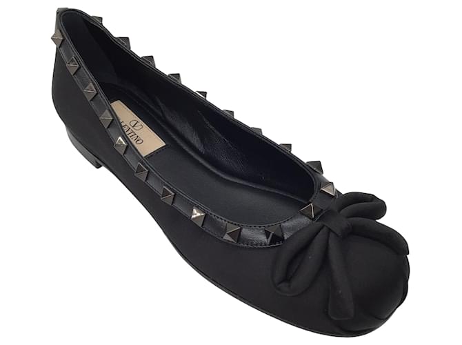Valentino Black Rockstud Satin Ballet Flats Cloth ref.JC1434363