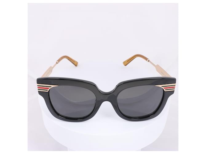 Gucci Black Acetate GG0281SA Web Detail Oversized Sunglasses Plastic  ref.1434388