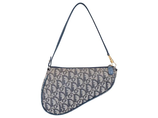 Borsa Trotter Saddle di Christian Dior Blu Tela  ref.1434401