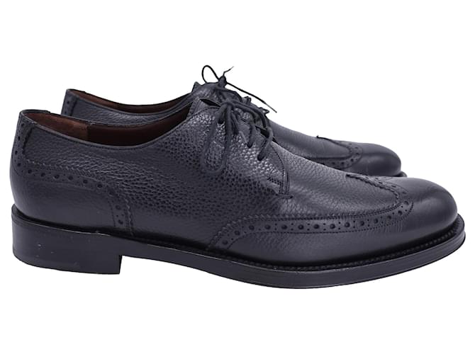 Salvatore Ferragamo Textured Lace-Up Oxfords in Black Leather  ref.1434833