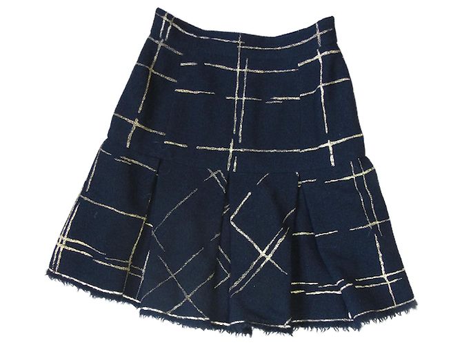 Saia Chanel preta e dourada de seda e lã Preto Dourado
