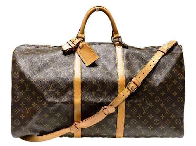 Louis Vuitton Keepall Bandoulière 60 Castaño Lienzo  ref.1435097