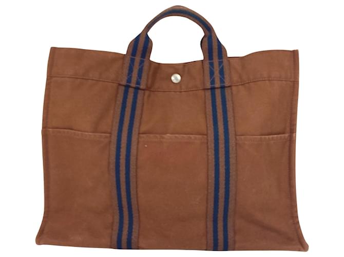 Hermès Fourre tout Castaño Lienzo  ref.1435260