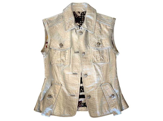 Just Cavalli Silver Leather Biker Jacket Silvery
