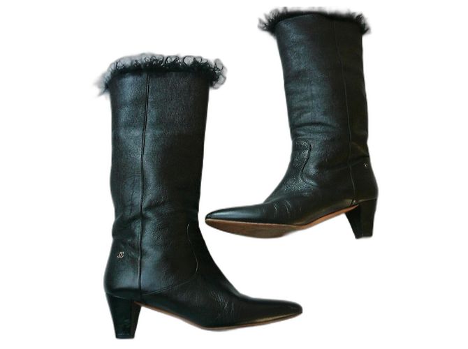 Chanel Black Leather Boots Size 39