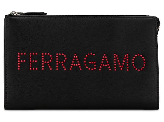 Salvatore Ferragamo Leather Clutch Bag Black Red in Great Condition  ref.1435497