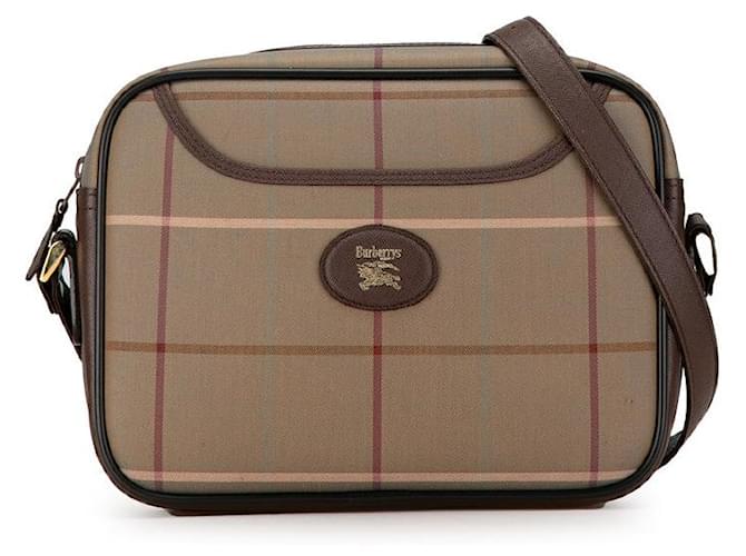 Burberry Canvas Leather Check Shoulder Bag in Great Condition Brown Cloth  ref.1435533