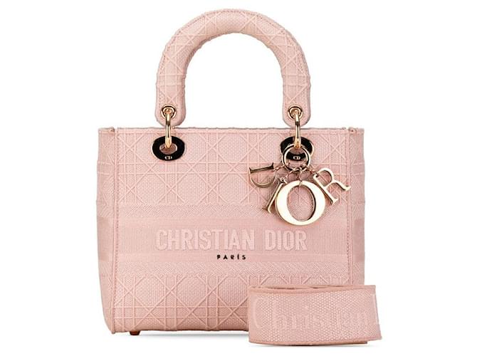 Dior Lady Dior Cannage Diorissimo Canvas-Handtasche in sehr gutem Zustand Pink Leinwand  ref.1435539