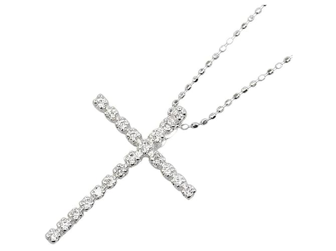 & Other Stories Collier croix en or blanc K18WG avec strass en excellent état Métal  ref.1435566