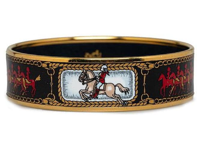 Hermès Hermes Emaille GM Horse Armreif Gold Schwarz Mehrfarbig in sehr gutem Zustand Golden Metall  ref.1435919