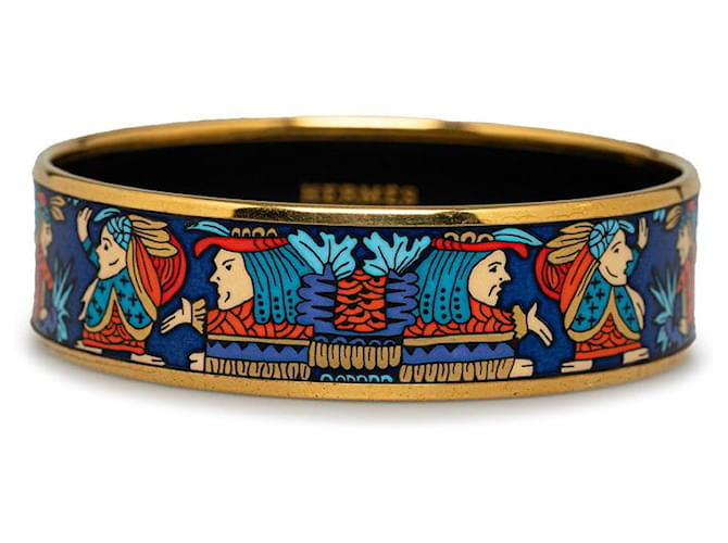 Hermès Brazalete indio de esmalte GM de Hermes oro azul multicolor en muy buen estado Dorado Metal  ref.1435922