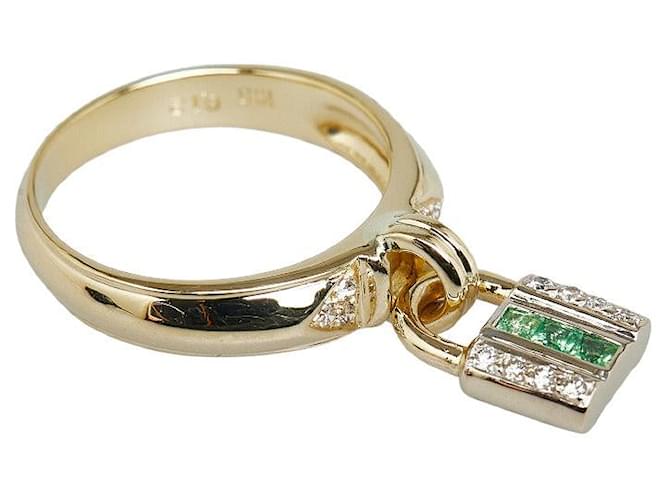 & Other Stories K18YG Yellow Gold Green Garnet Diamond Padlock Ring in Great Condition Golden Metal  ref.1435949