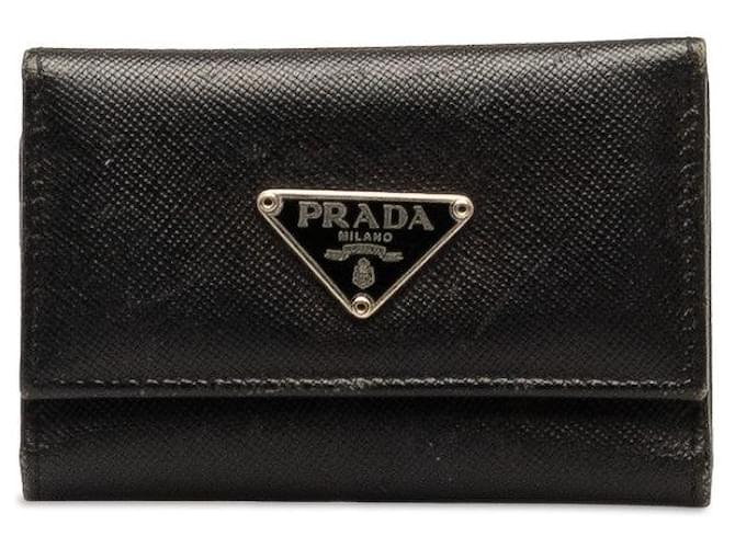 Prada Porta-chaves em couro Saffiano M222 em muito bom estado Preto  ref.1435983