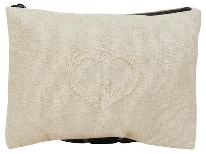 Dior Heart Logo Linen Pouch Beige in Excellent Condition Cloth  ref.1436076