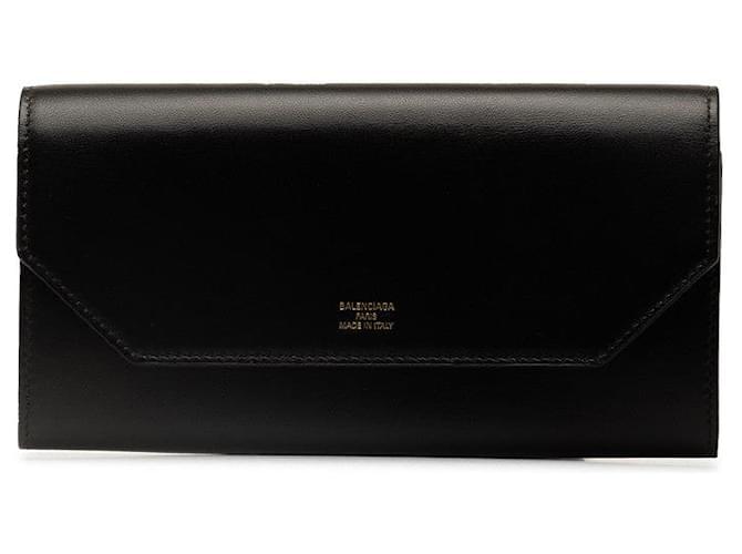 Cartera Continental Balenciaga de cuero de ternera negra en excelente estado Negro  ref.1436102