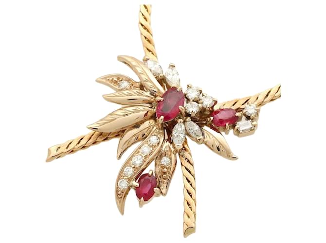 Other jewelry & Other Stories Stylish Floral Necklace with 0.77ct Melee Ruby and 0.55ct Melee Diamonds, in K18 Yellow Gold, for Women [Pre-Owned] in Excellent Condition Golden  ref.1436139