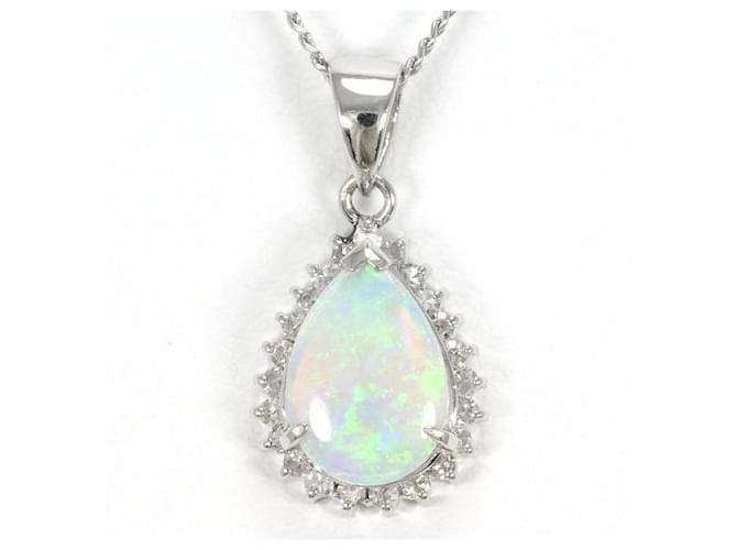 Anderer Schmuck & Other Stories PT900 Platin PT850 Halskette Opal 0,54 Diamant 0,19 in einwandfreiem Zustand Silber  ref.1436391