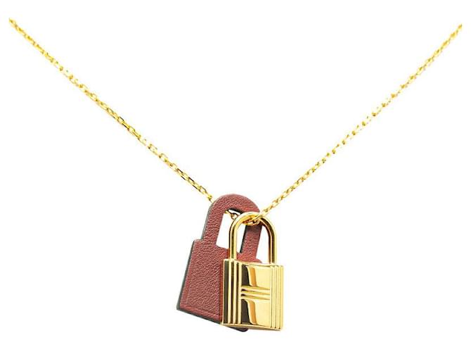 Hermès Hermes Kelly PM Padlock Motif Necklace Gold Wine Red in Great Condition Golden Metal  ref.1436462