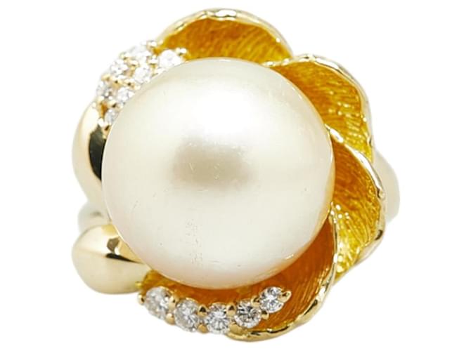 & Other Stories K18YG Yellow Gold Pearl Ring 13.4mm 0.21ct Diamond in Excellent Condition Golden Metal  ref.1436473