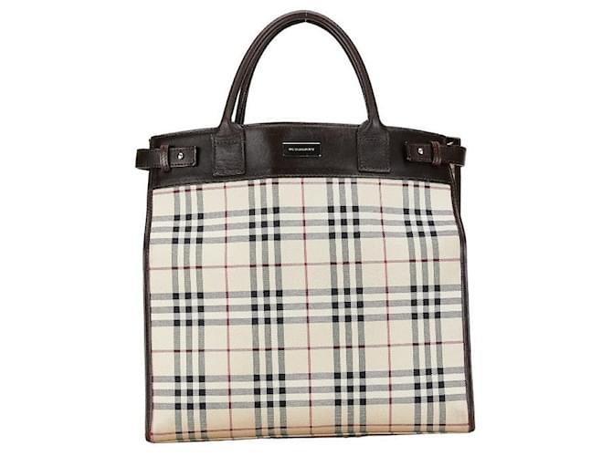 Burberry Nova Check Canvas Leather Tote Bag in Very Good Condition Beige Cloth  ref.1436481