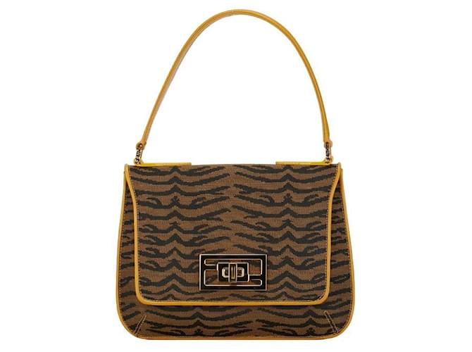 Sac à main en toile et cuir Fendi avec imprimé tigre en très bon état Marron  ref.1436484