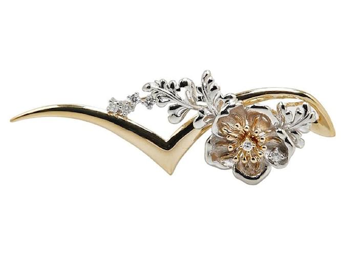 & Other Stories K18YG Yellow Gold Pt900 Platinum Diamond Flower Pendant Brooch in Excellent Condition Golden Metal  ref.1436486