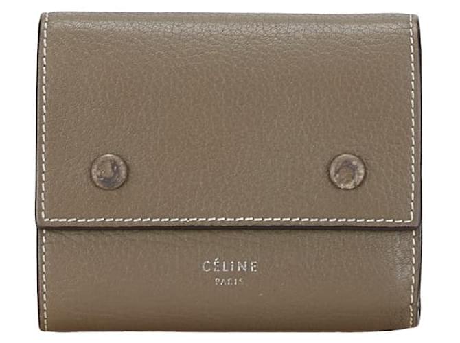 Céline Portefeuille en cuir trifold multifonction Celine Small plié en très bon état Gris  ref.1436493