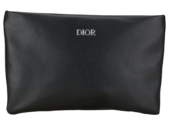 Dior Black Faux Leather Logo Pouch in Excellent Condition Plastic  ref.1436519