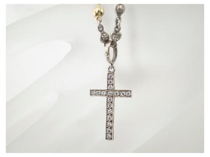 Autres bijoux & Other Stories Pendentif croix en argent/or avec motif de cœur, collier en très bon état Argenté  ref.1436564