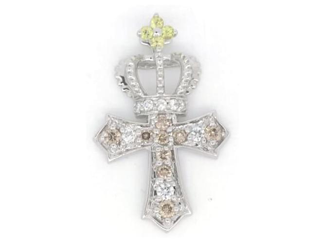 & Other Stories K18WG Saphir Krone Kreuz Anhänger 0,05 ct 0,15 ct in Gutem Zustand Weiß Metall  ref.1436565