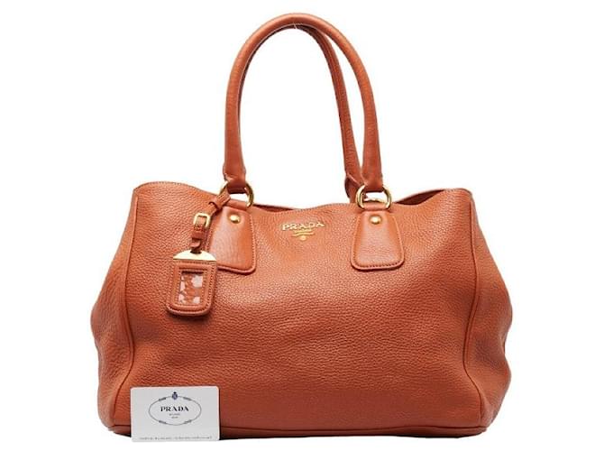 Tote Prada Leder Tragetasche BR4482 in guter Kondition Orange  ref.1436613