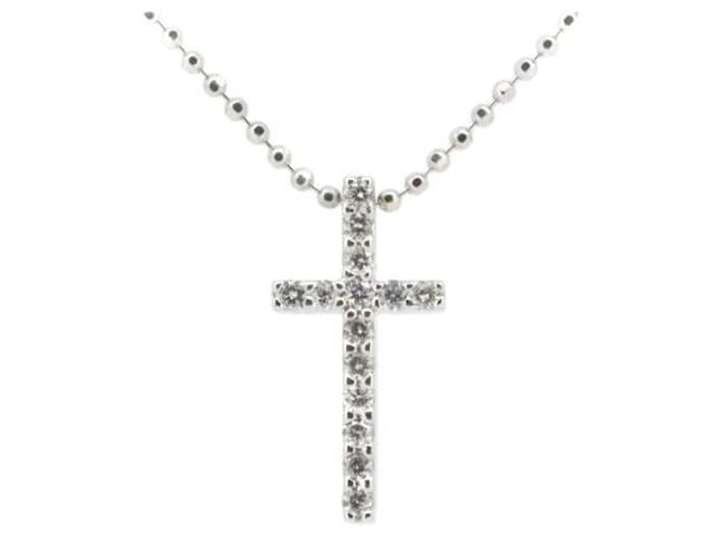 Autres bijoux & Other Stories Collier en diamant Vendome Aoyama Cross 0,12 ct K18WG or blanc en excellent état Argenté  ref.1436732