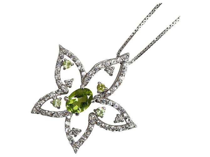 & Other Stories K18WG White Gold Peridot Flower Necklace in Great Condition Metal  ref.1436767