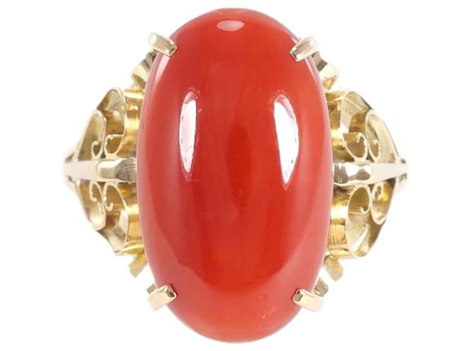 Autres bijoux & Other Stories Bague en corail en or jaune K18 11,5 en excellent état Rouge  ref.1436806