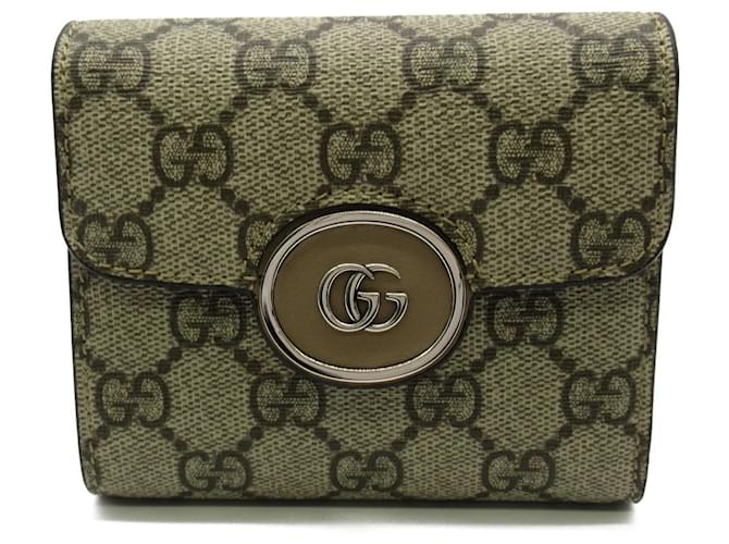 Portefeuille Trifold Gucci GG Supreme en toile, portefeuille court 76019792TIG9770 en excellent état Marron  ref.1436920