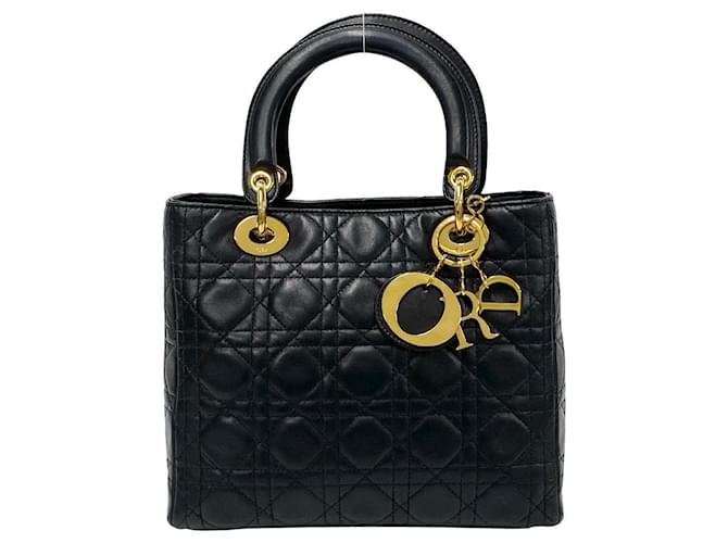 Bolsa de mão Dior Lady Dior Cannage média em couro preto 11785 em ótimo estado  ref.1436939