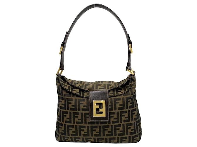 Fendi Zucca Pattern Shoulder Bag Canvas Shoulder Bag 07300 in Great Condition Brown Cloth  ref.1436950