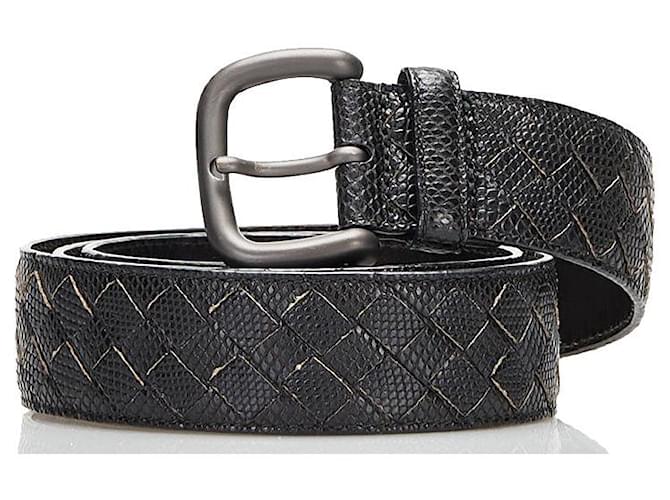 Ceinture en python Intrecciato de Bottega Veneta 85-97cm en très bon état Cuir Noir  ref.1436982