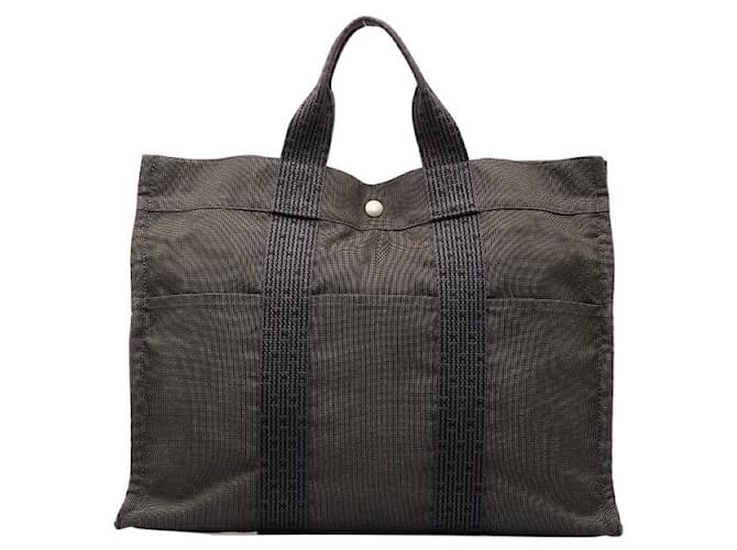 Hermès Sac à main Hermes Canvas Herline Tote MM en très bon état Toile Gris  ref.1436984