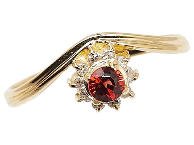 & Other Stories K18YG Yellow Gold Garnet Diamond 0.07ct Ring in Excellent Condition Golden Metal  ref.1436990