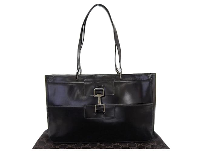 Sac fourre-tout en cuir Gucci noir avec quincaillerie argentée en très bon état  ref.1437131